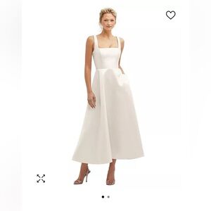 Dessy Collection Square Neck Satin Midi Dress with Full Skirt & Pockets NWT